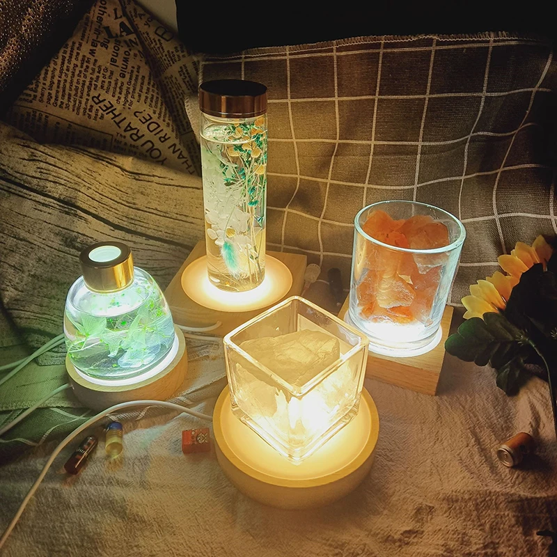 Wood Light Base Rechargeable Remote Control Wooden LED Light Rotating Display Stand Lamp Holder Lamp Base Art Ornament