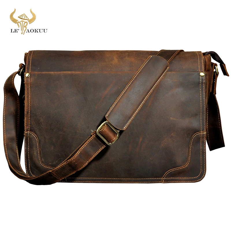 New Fashion Leather Male Casual Messenger bag Satchel cowhide 13\