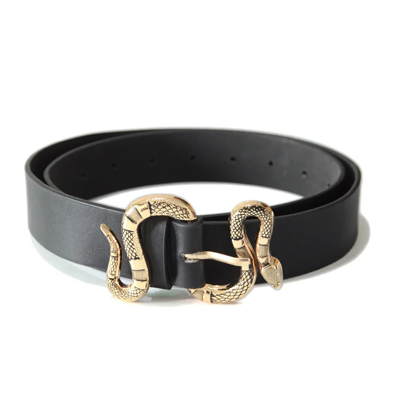 

Leather Belt with Snake Buckle Cool Waistband Punk PU Leather Belt Ladies Clothes Accessories Luxury Belt for Jeans Dress