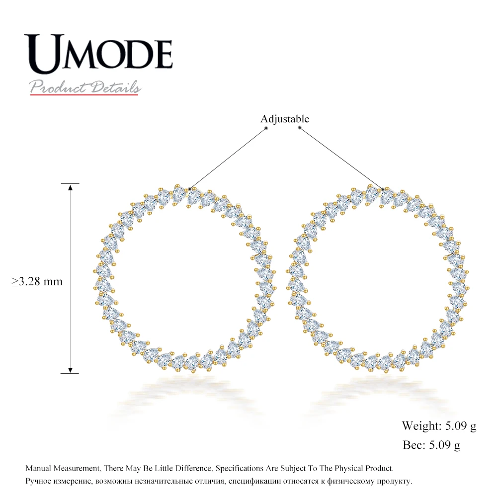 UMODE New Unique Paved Water Drop CZ Zircon Big Open Adjustable Stud Earrings for Women Gold Color Party Jewelry Gifts UE0650