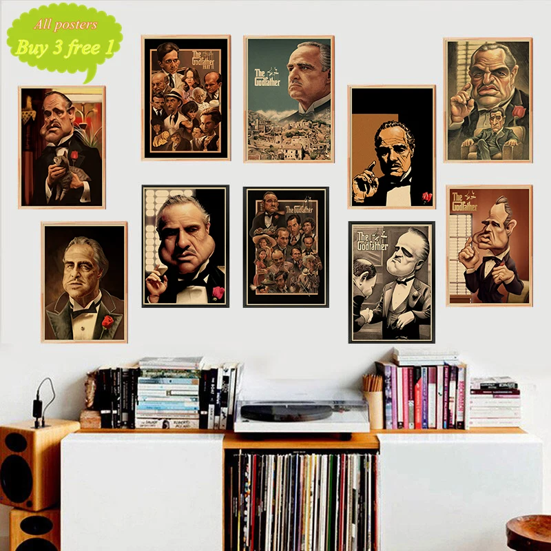 Klassischer Film Gangster Pate Kraftpapier Poster Leinwand Malerei Wandbild Poster und Drucke für Wohnzimmer Dekor