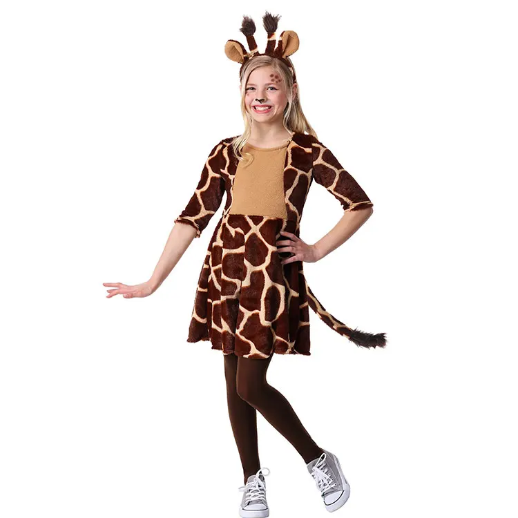 Cute Girl Giraffe Dress Cartoon Animal Performance Costume Set for Kids Halloween Costumes Girls Christmas Dresses with Tail