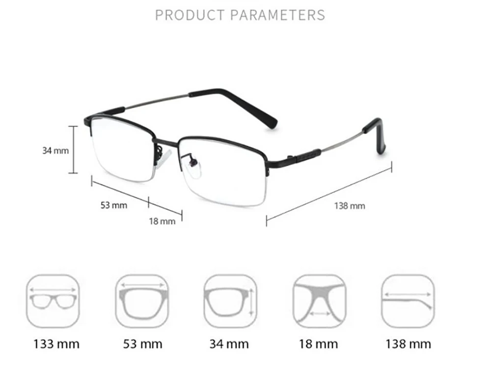 Progressive Herren-Brillengestell, multifokale Lesebrille, Anti-Blaulicht-Brille, Nah-Fernsicht-Glasse Previousadras de Metal + 4 – Detail 2