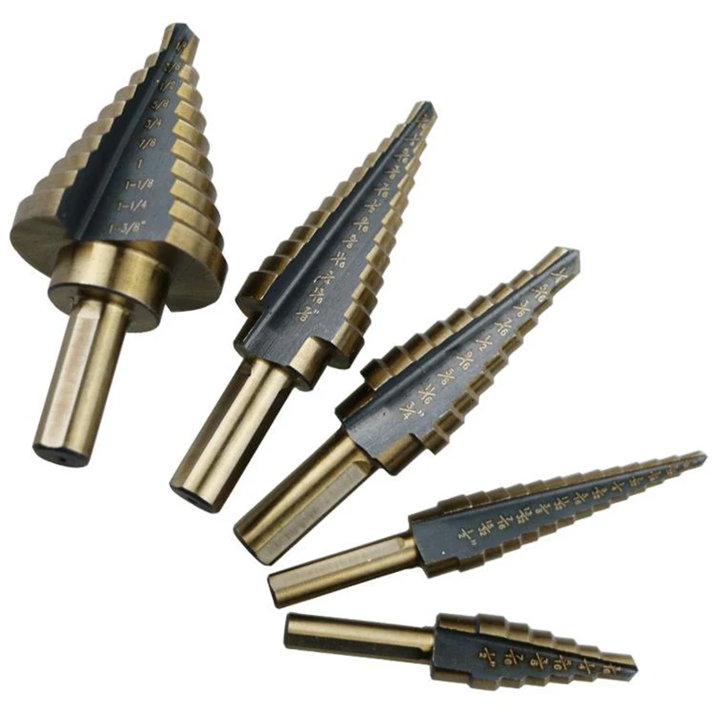 5pcs Cono Fresa Foro del Cono di Titanio Rivestito Step Punta Del Trapano In Metallo Hex Core Lavorazione Dei Metalli