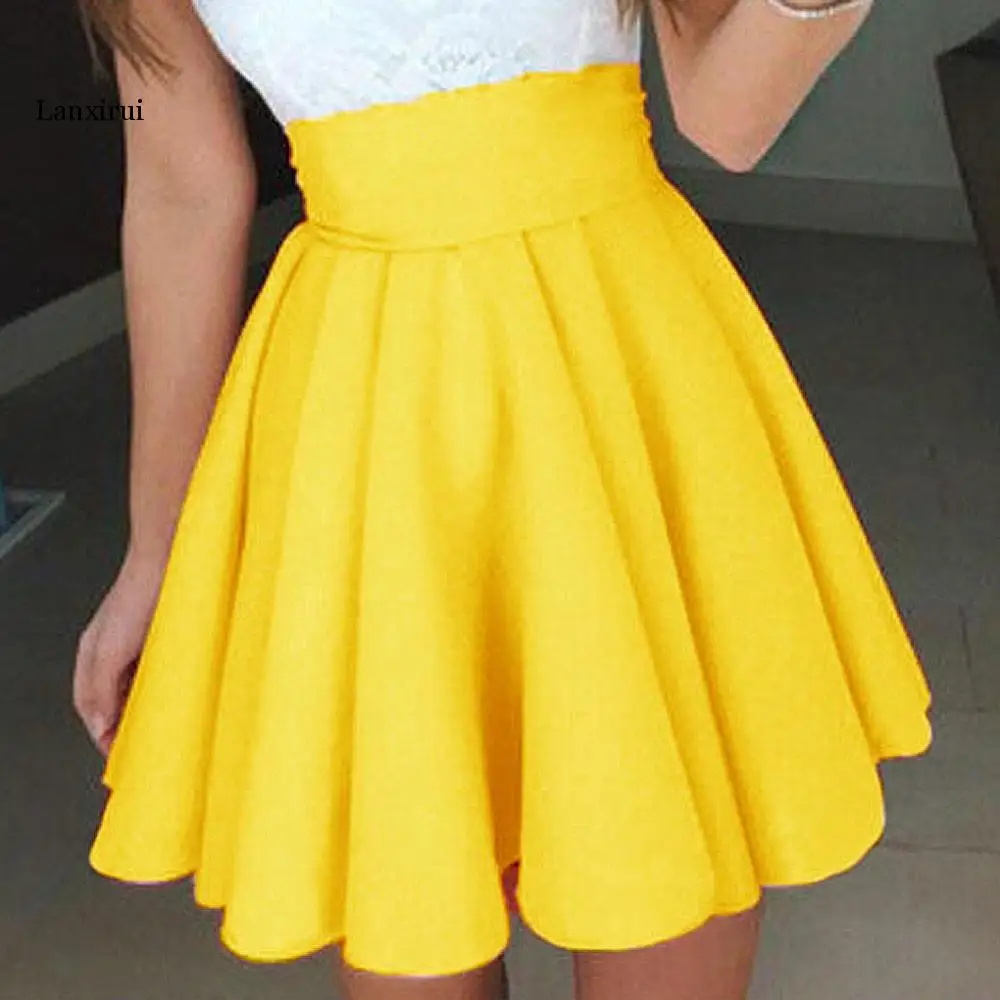 New Arrival Wholesale Party Yellow Female Womens Party Cocktail Mini Skirt Ladies Summer Skater Skirt Falda