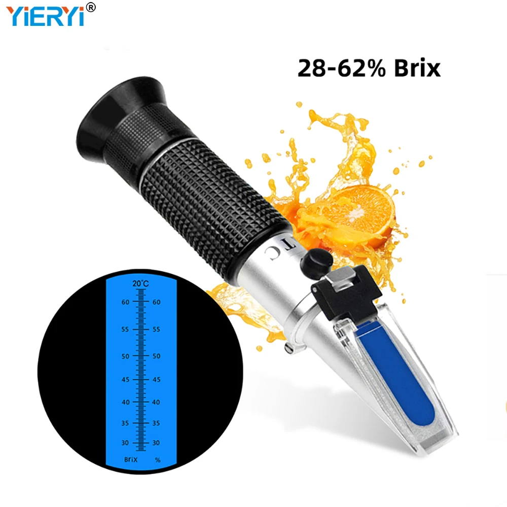 ATC Brix 28~62% Sugar Refractometer HandHeld Tester Home Brewing Equipment Meter Detector for Sweet Fruit Sauce Juice Jam Drinks