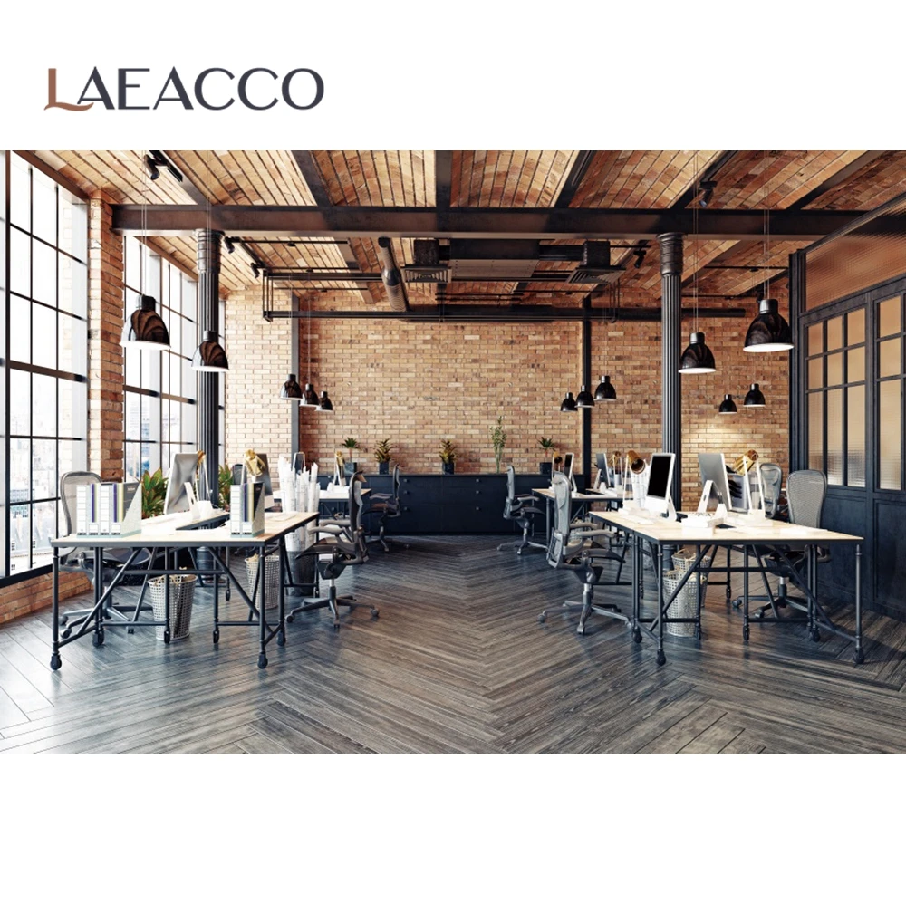 Laeacco อิฐสีเทาสีเทา Modern Attic Loft ชั้นวางของการถ่ายภาพพื้นหลังภายในบ้านฉากหลังถ่ายภาพ Photo Studio