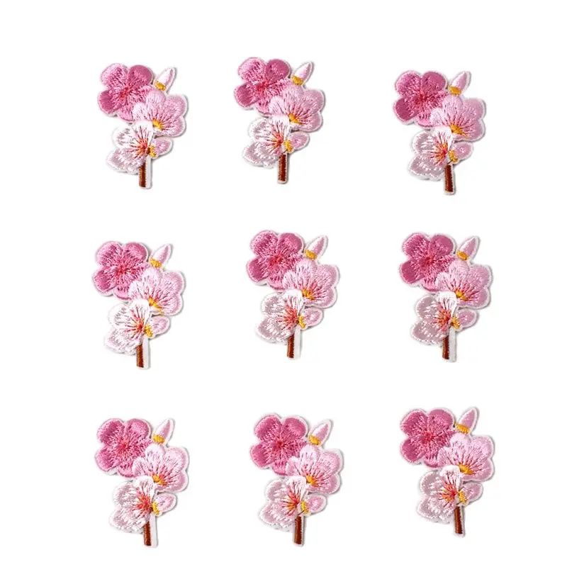 10pcs Embroidered Cherry Flower Patches Iron On Sew On Peach blossom Stickers DIY Handmade Patchwork Crafts Fabric Appliques