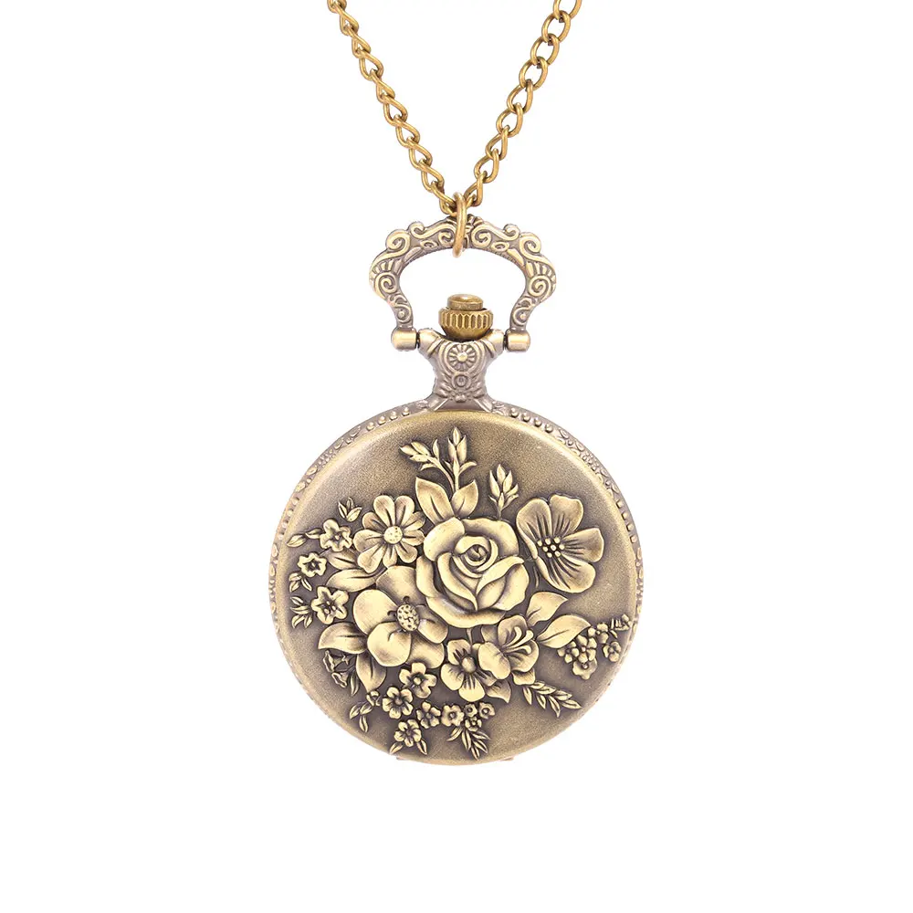 

8876 Flower bloom pattern carved hollow personality exquisite gift white face Roman lettering large flip pocket watch