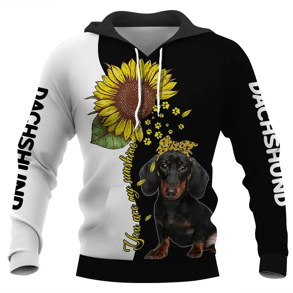 

HX Mens Pet Hoodies 3D Dachshund Sunflower Printed Hoodie Greativity Casual Harajuku Pocket Hooded Unisex Streetwear