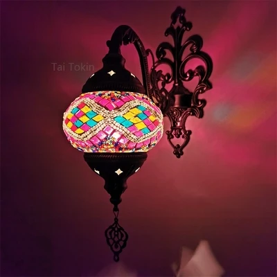 Nieuwste Mediterrane Stijl Art Deco Turkse Mozaïek Wandlamp Handgemaakte Mozaïek Glas Romantische Wandlamp
