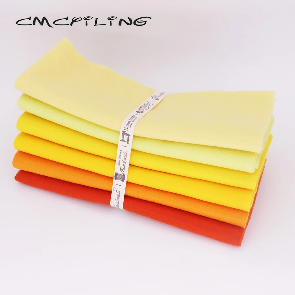1.2mm Sewing Felt Fabric For Needlework DIY Dolls Crafts,Soft Yellow Patchwork Non-Wove, Polyester Cloth 6Pcs/Lot 25cmx28cm