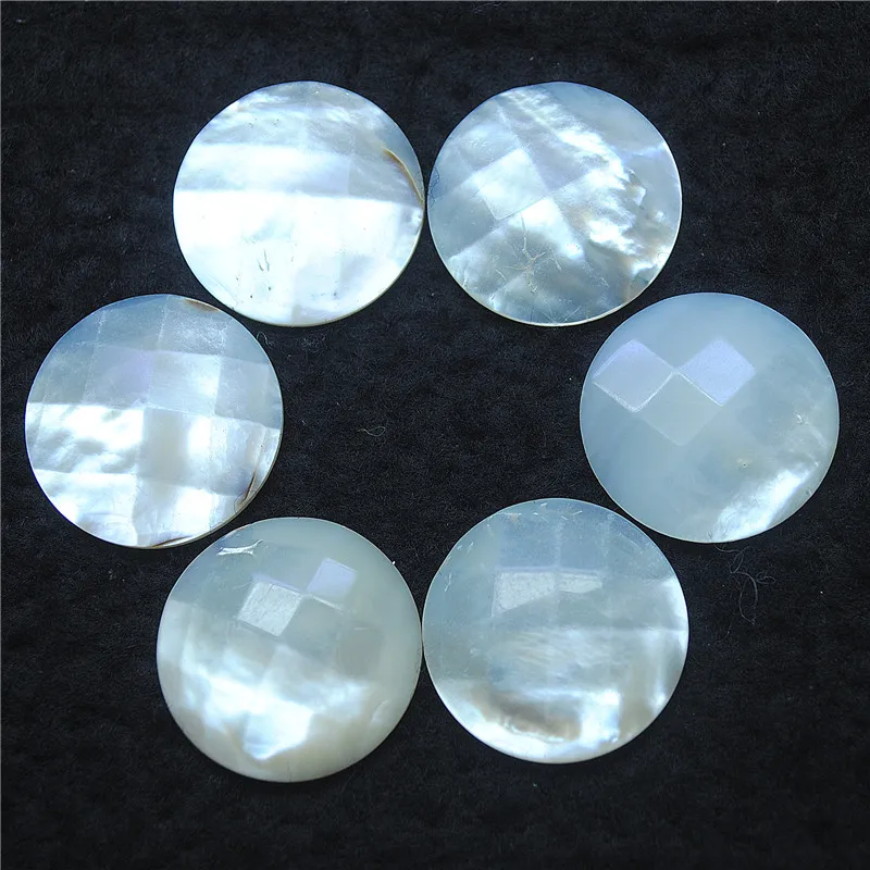 

7PCS Faceted Sea Water Mother Of Pearl Cabochons Round Shape Size 25MM Shell Material Beads Accessories Free Shippings