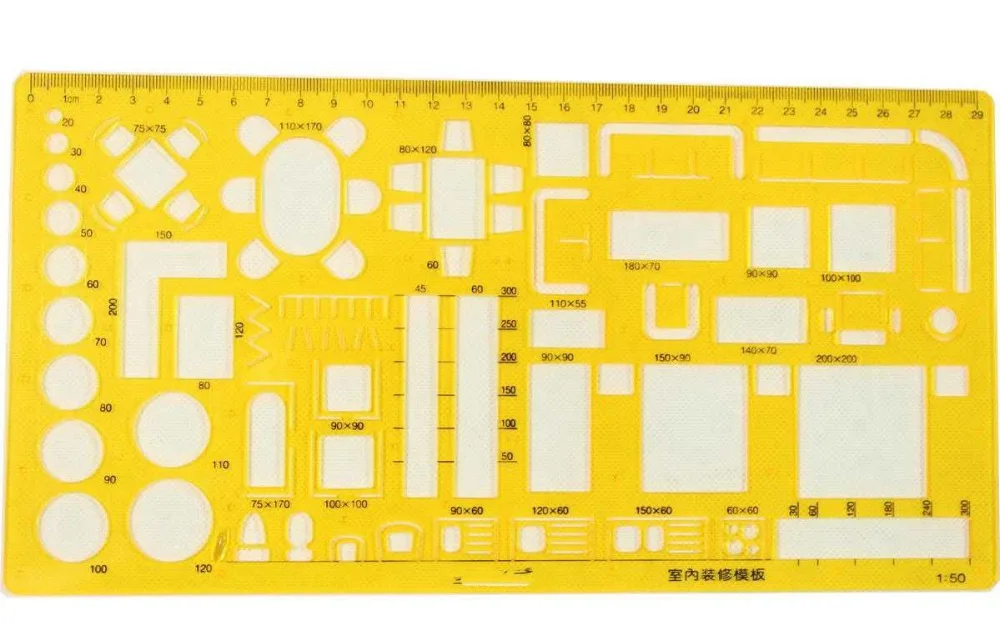 precisie liniaal Ontwerp Interieur Sjabloon Tekening Liniaal Gebruik voor volwassenen Hoge precisie Plastic Multifunctioneel Verfleernotitieboekje