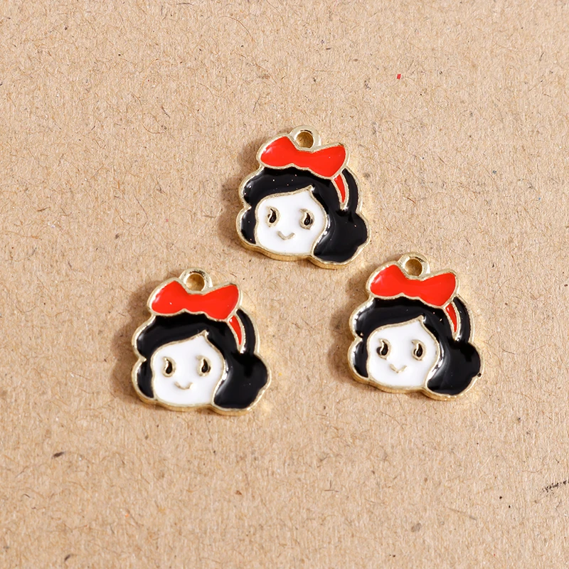 10 Stück süße Emaille-Prinzessin-Mädchen-Charms-Anhänger für Schmuckherstellung, Halskette, Ohrringe, Armband, DIY-Zubehör, Zubehör – Detail 3