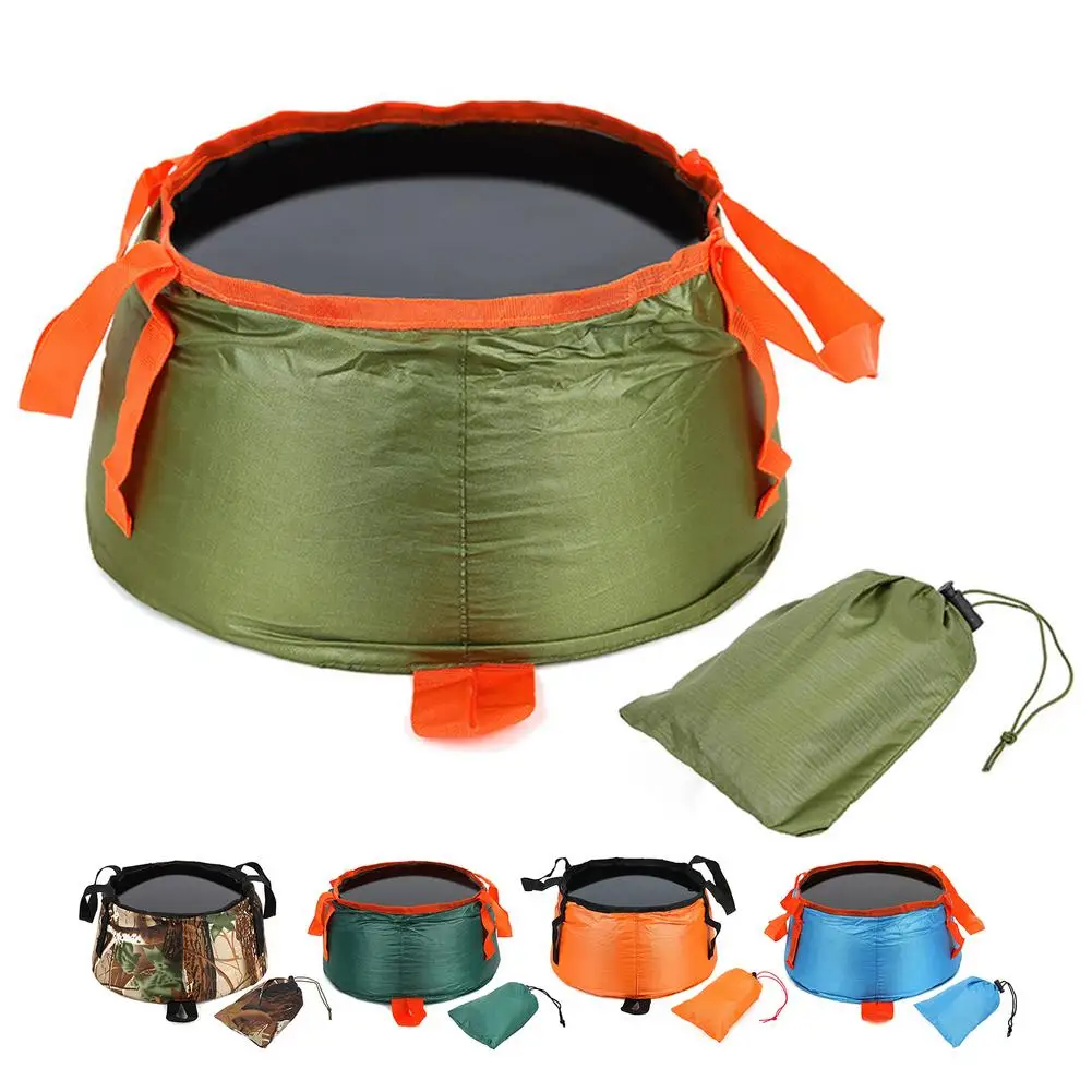 Colorful Outdoor Folding Portable Wash Face Basin Pot Collapsible Water Bucket For Camping Hiking Shower with Storage Bag