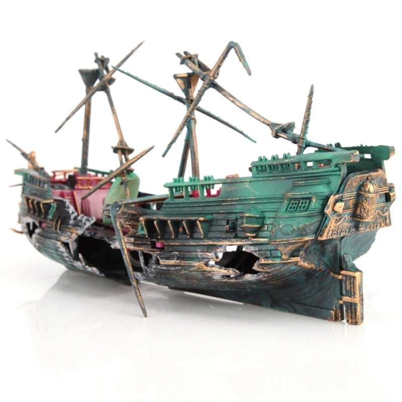 ขนาดใหญ่Aquariumตกแต่งเรือพลาสติกAquariumเรือAirแยกShipwreck Fish Tank Decor C