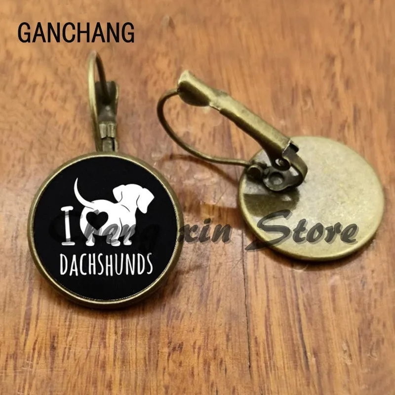 Cute Sausage Dog, Dachshund Dog Earrings Simple Hound Silhouette Art Glass Earrings Cute Dog Portrait Picture Earrings Gift