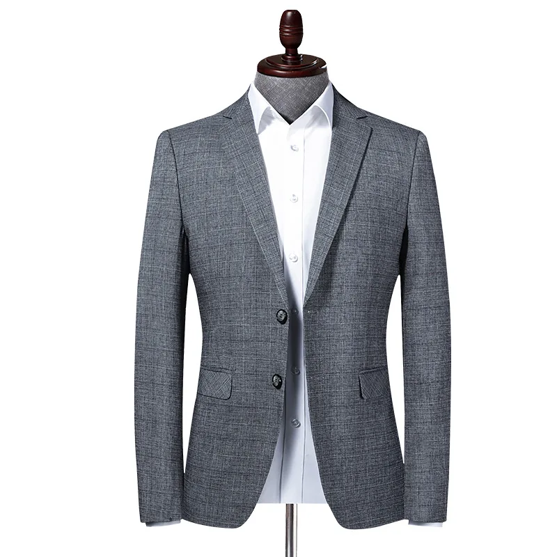 

Men Blazer Business Office Work Formal Casual Check Suit Jacket Slim Daily Life Banquet Party Single Breasted Two Buttons Gray