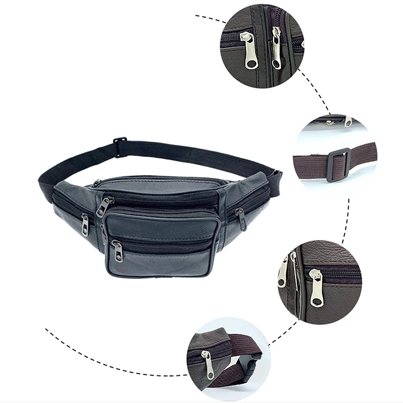 Men\'s Waist Pack Leather Bag Waist Belt Bag Male Leather Fanny Pack Fashion Luxury Small Shoulder Bags For Men 2024 New