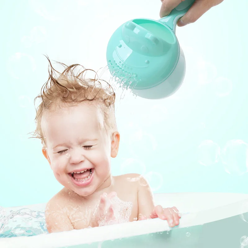 

Cute Cartoon Baby Shower Bath Spoon Head Watering Bottle Todder Kids Wash Hair Bailer Shampoo Cup & Cap Infant Care Tool