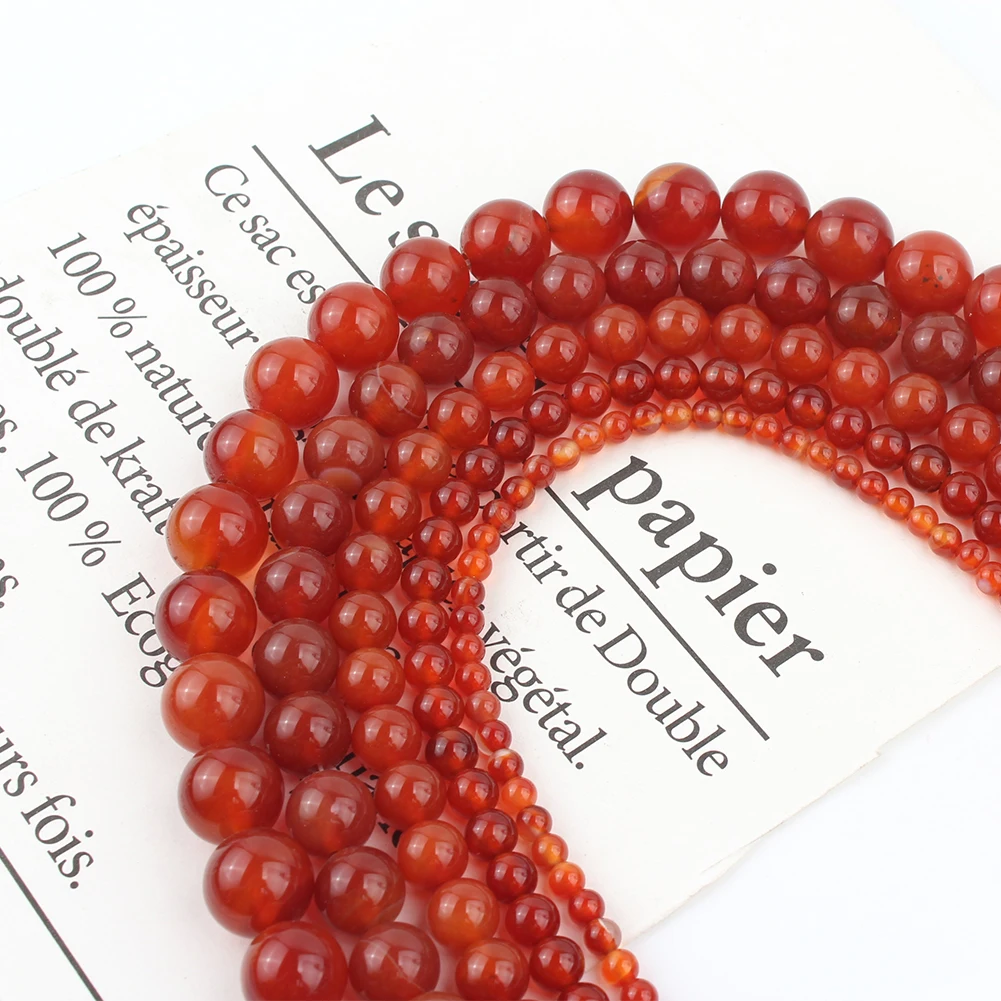 Natural Stone Beads Round Red Carnelian Onyx Loose Beads For Jewelry Making Bracelet 15.5\