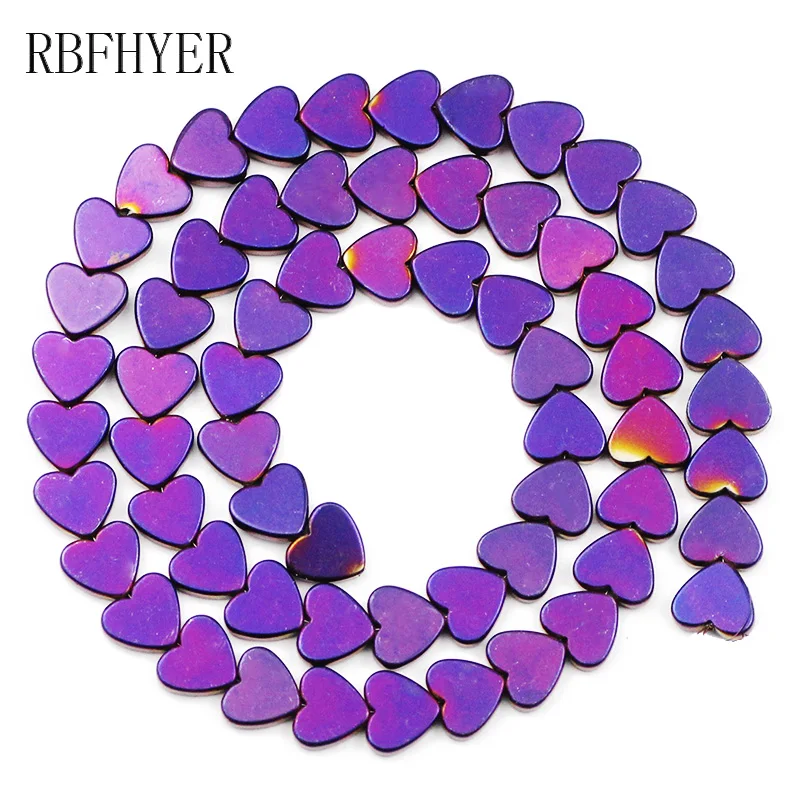 RBFHYER Purple Peach Hearts Hematite Natural Stone Loose Beads For Trendy Jewelry Making DIY 6/8/10mm Accessories Wholesale