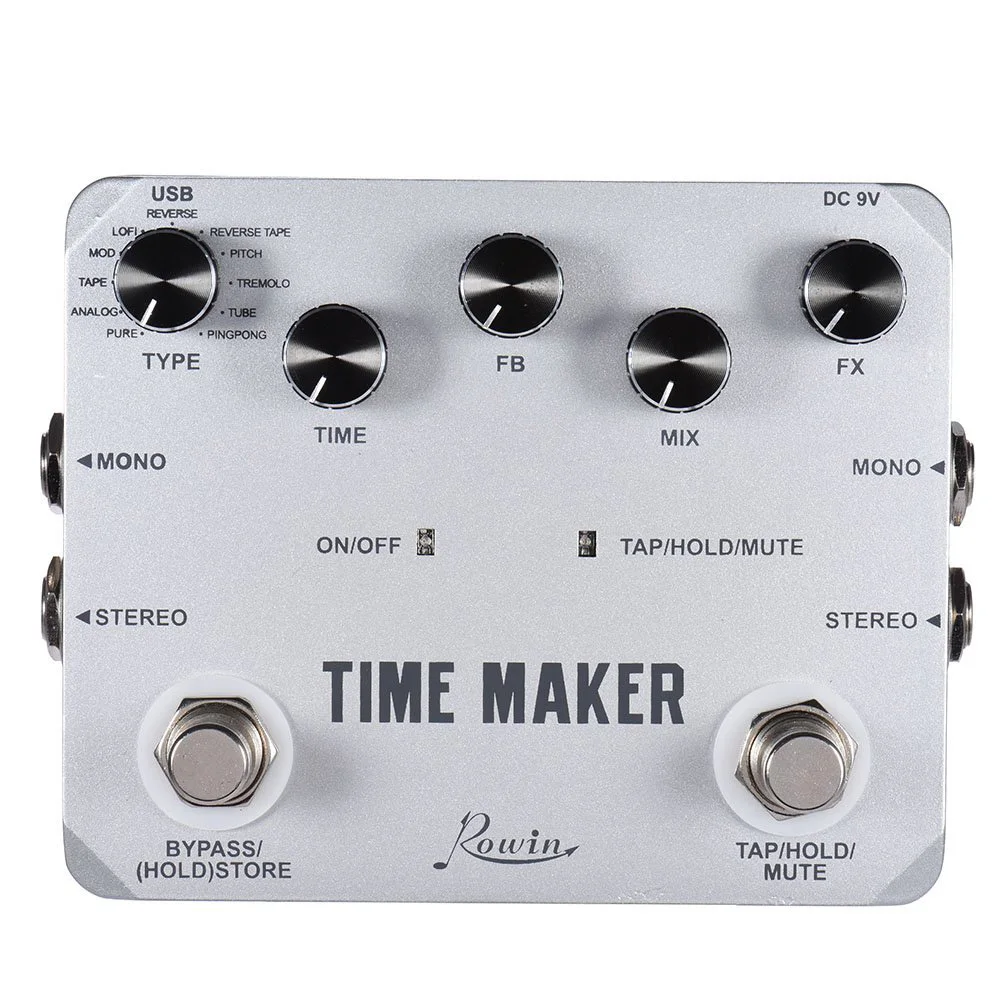 Rowin Ultimate Delay Time Maker 11 Types Delay Effects Pedal Tap Tempo Function for Guitar Bass