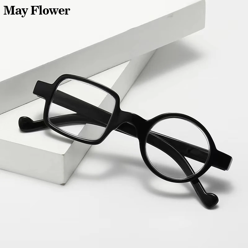 May Flower Irregularity Round&Square Reading Glasses Asymmetrical Resin Presbyopia Glasses Reading Eyeglasses Men Women +2+3.5+4