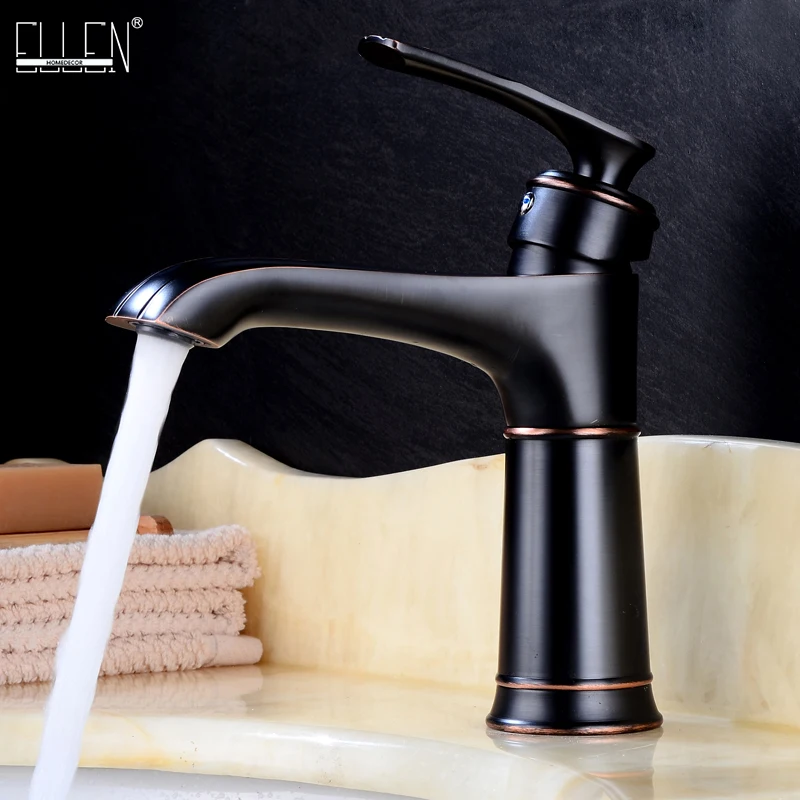 Black Faucets Bathroom Vessel Sink Mixer Tap Oil Rubble Bronze Tall Water Basin Faucet Deck Mounted Single Handle ELF1402B