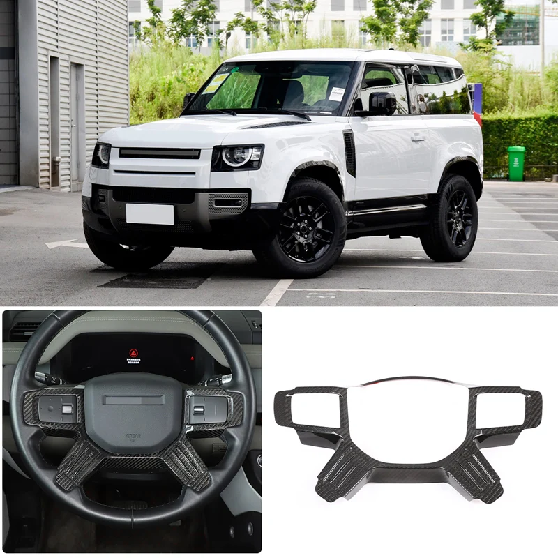 

For 2020-2024 Land Rover Defender 110 real carbon fiber car steering wheel frame decorative cover sticker interior accessories