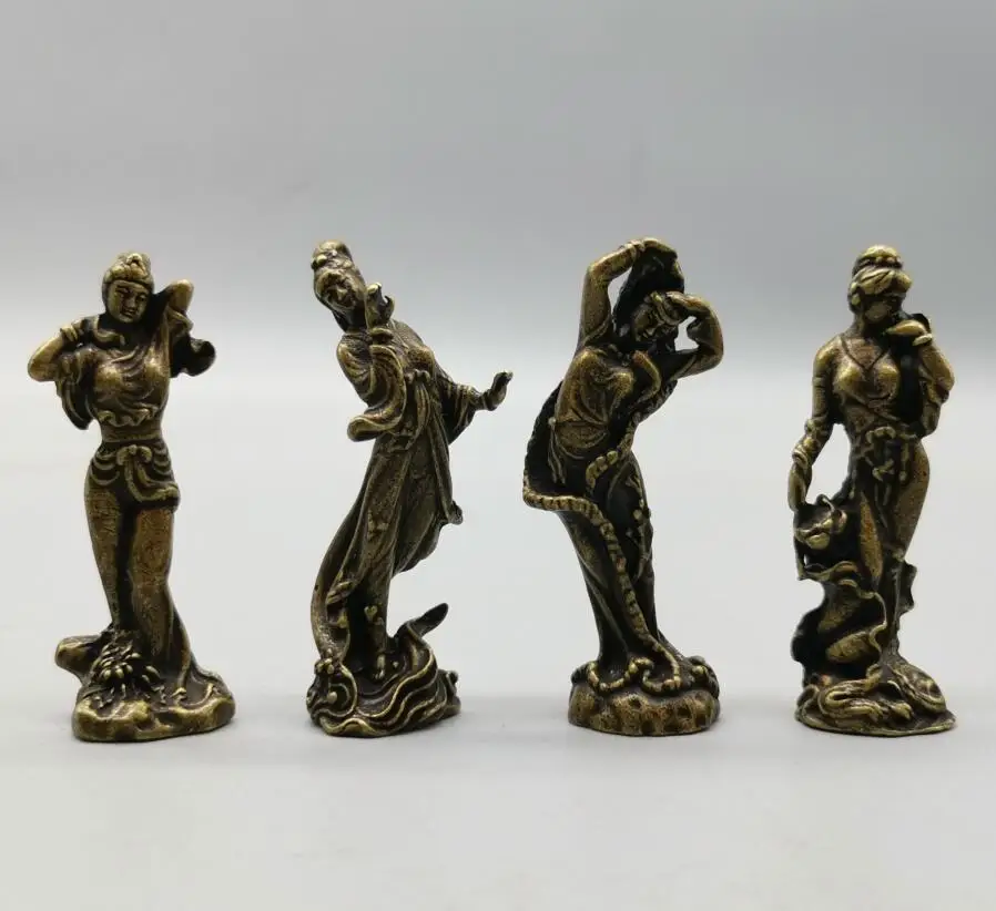 

China archaize brass Four beautiful women small crafts statue A set