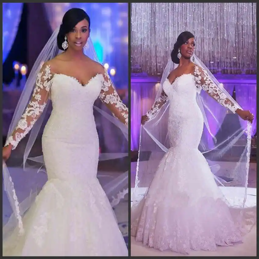 Vestidos De novia De sirena De manga larga personalizados, Vestido De novia De encaje con espalda Sexy, Vestido De novia