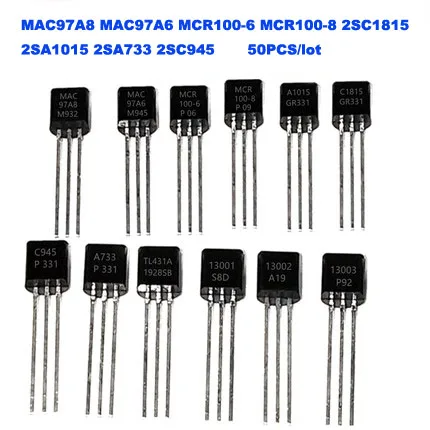 50PCS MAC97A8 MAC97A6 MCR100-6 MCR100-8 2SC1815 2SA1015 2SA733 2SC945 MCR100 Thyristor TO92 in-line triode