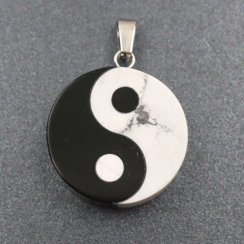 YJXP Ethnic Yin Yang Pendants Reiki Natural Stone Black Agates White Turquoises Tai Chi Bagua Map Pendant Charms Amulet Jewelry