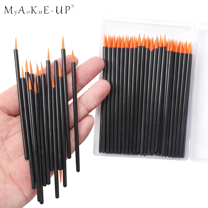 50pcs Black Handle Reusable Gel Liner Nail Art Brushes Painting Pen Beauty Makup Tools Disposable Eyeliner Brushes Nail Art Pen