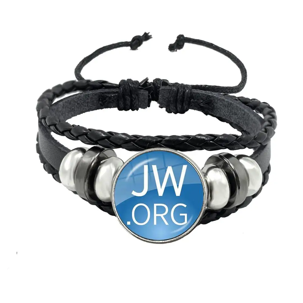 2020 New Arrival JW.ORG Bracelet Steampunk Jehovah's Witnesses Glass Photo Cabochon Black Button Leather Bangle Jewelry Gift