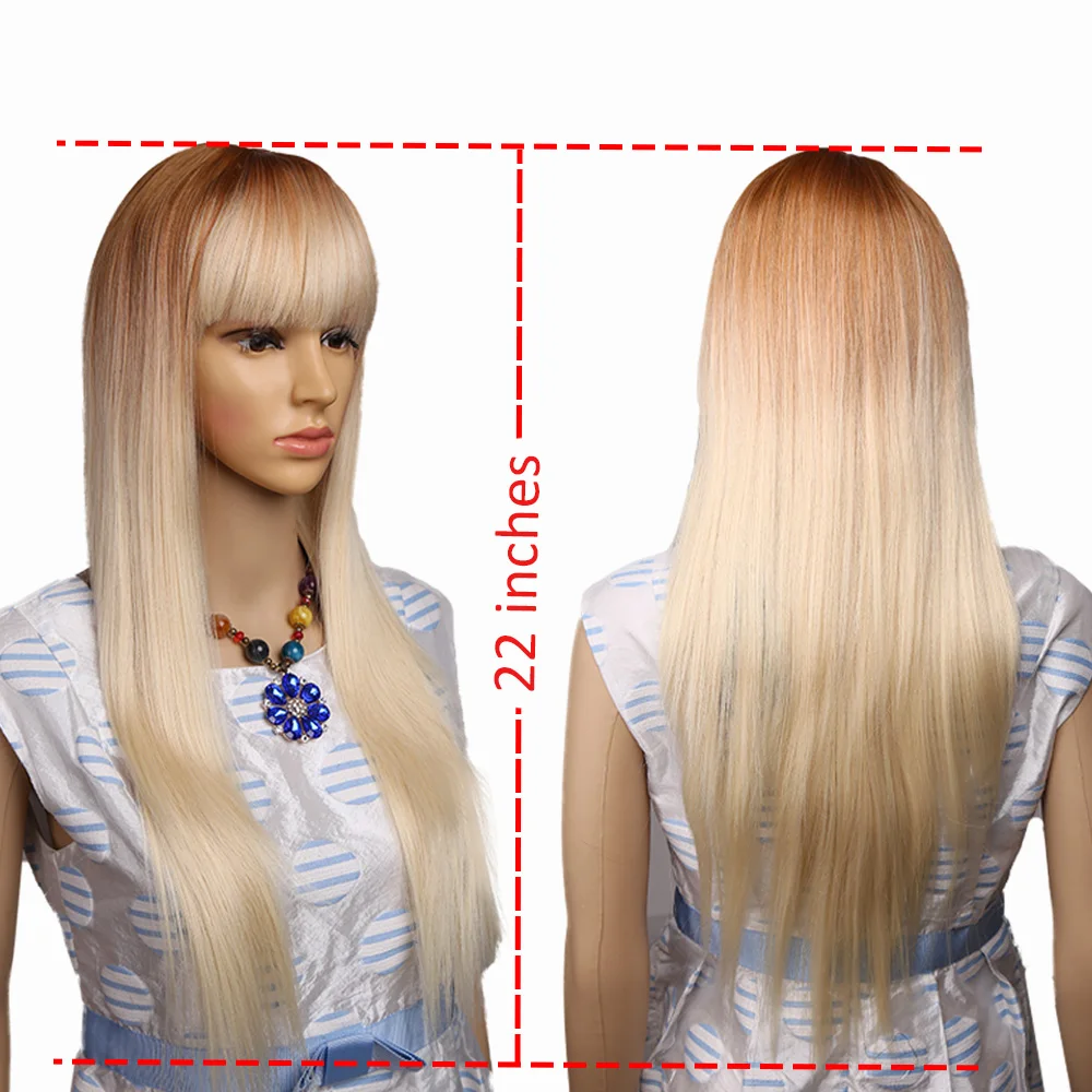 Amir Brown Synthetic Wigs For Women American African Long Straight Hair With Bangs Mixed Black And Brown Ombre Blonde Wig