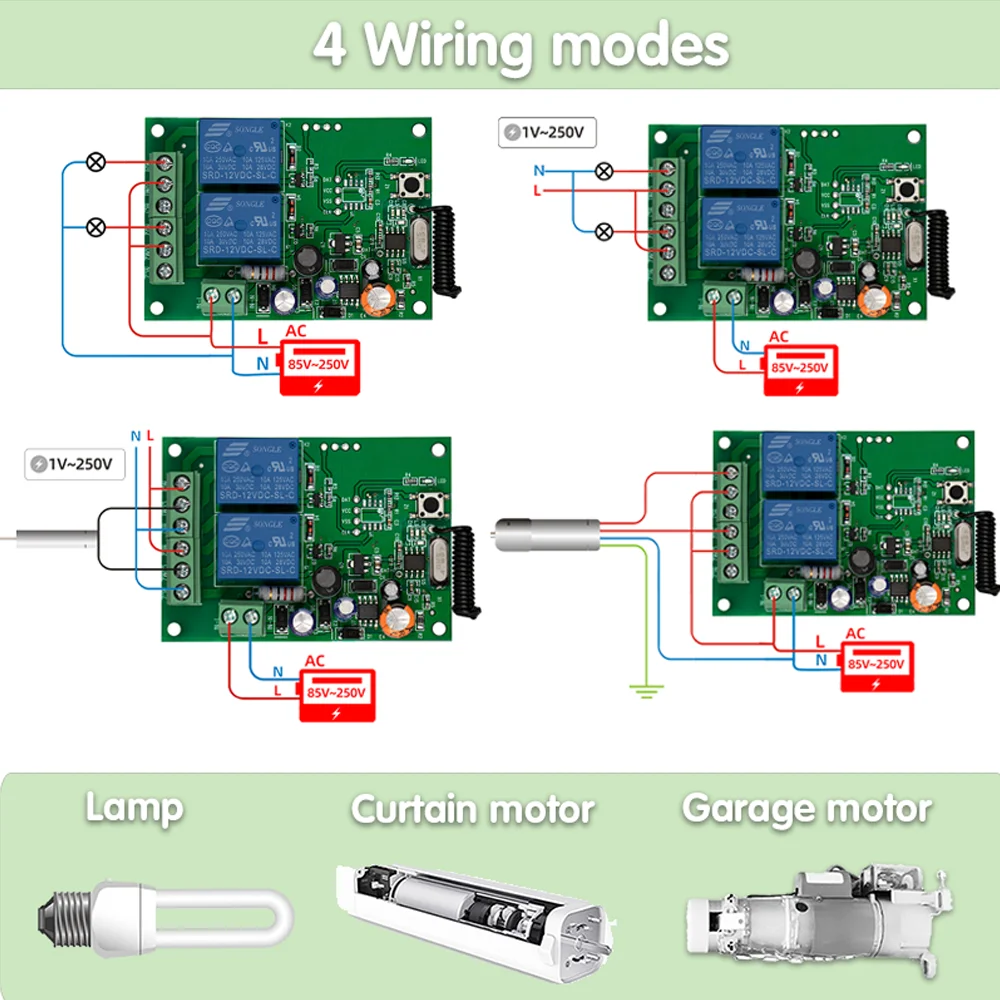 433Mhz Wireless Remote Control Switch AC 110V 220V 2CH Relay Receiver Module and RF Transmitter For For Garage Door Gate Motor