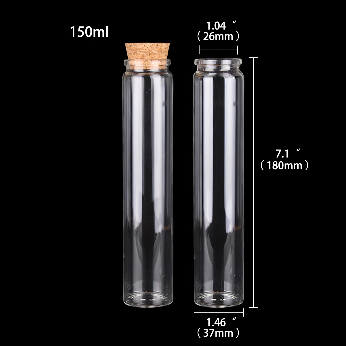 6 pieces 150ml 37X180mm Transparent Glass Candy Jars with Cork Stopper for Art DIY Crafts Wedding Favors