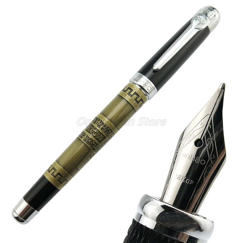 

Jinhao Bronze Nine Tripods Good Faith Cooperation Metal Medium Nib Fountain Pen Office School Writing Gift Pen Accessory