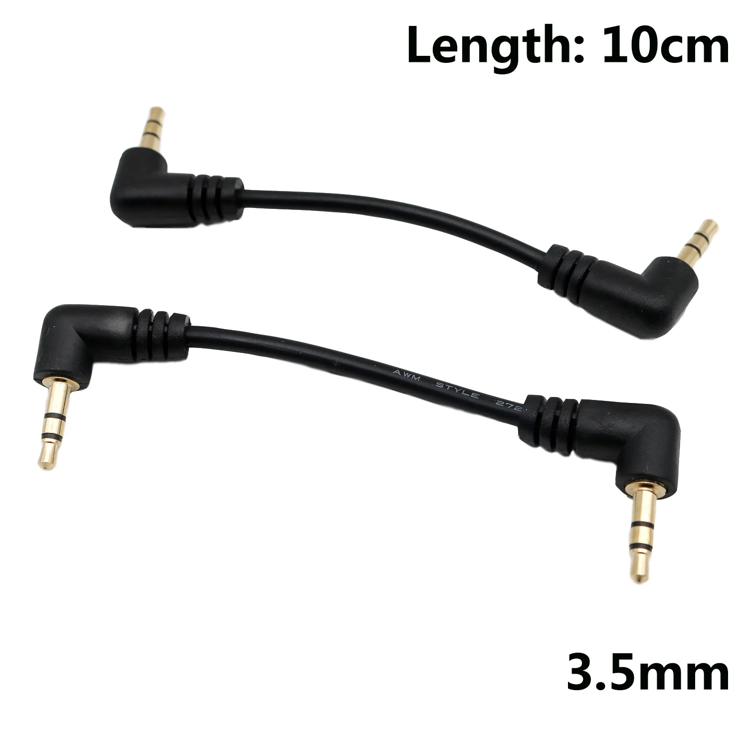 Short 10cm Gold Plated 90 Degree 3.5mm Male Right Angle to Male Right Angled Audio Stereo Jack Plug Car Aux Auxiliary 3-Pole TRS