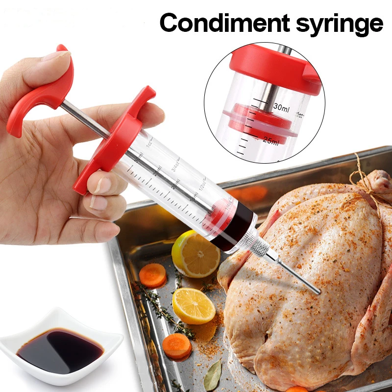 Stainless Steel Needle Syringe for Barbecue Seasoning Injector Cooking Syringe Condiment Flavour Tool