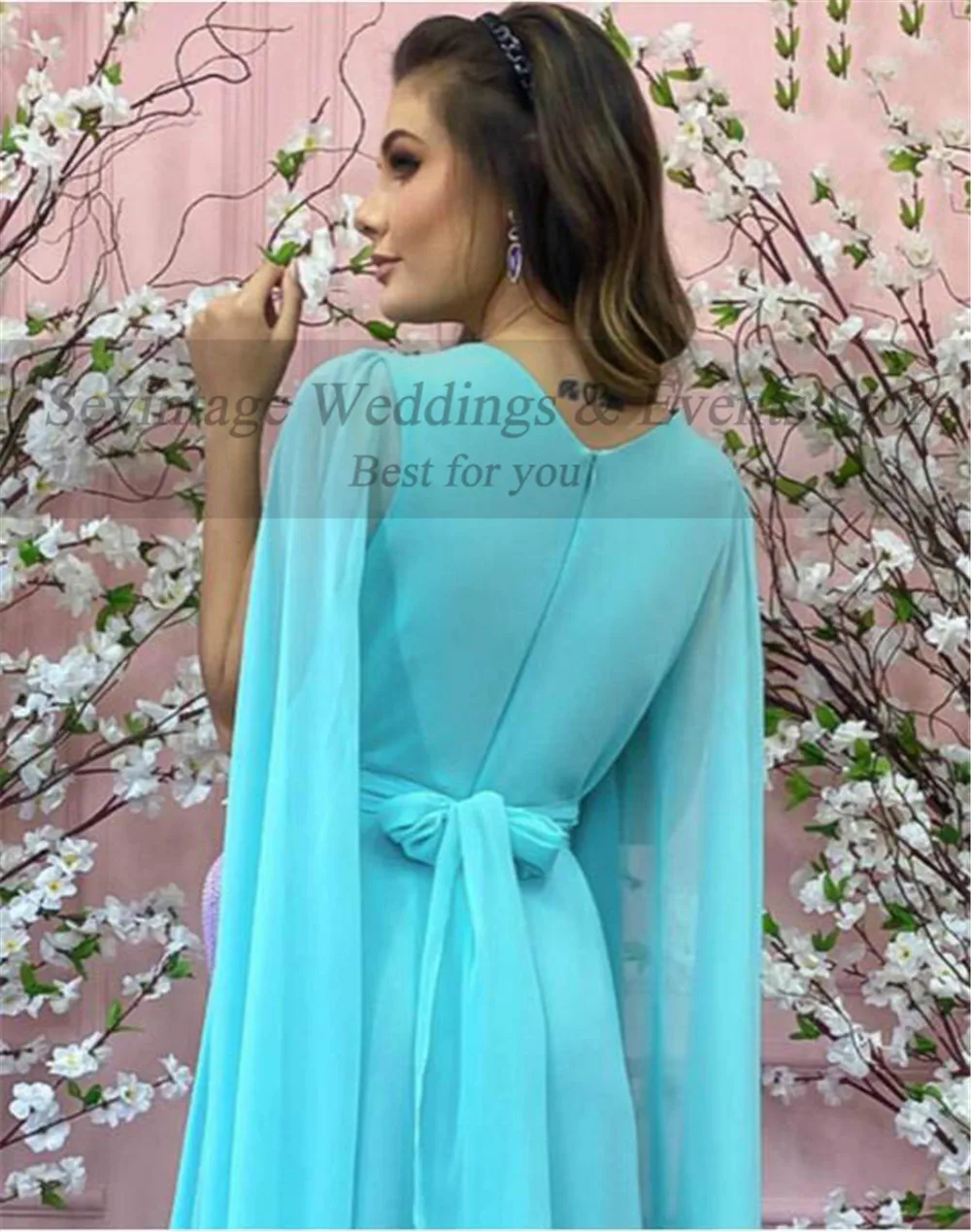 Sevintage Customized Green Chiffon Prom Dresses for Women Long Sleeves Saudi Arabic Evening Gowns Pleated Night Club Outfits