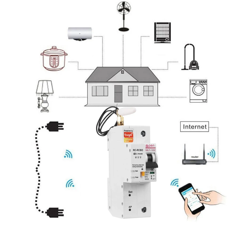 1P 63A Tuya WIFI energy monitoring  Smart SwitchIntelligent Automatic Recloser overload short circuit protection