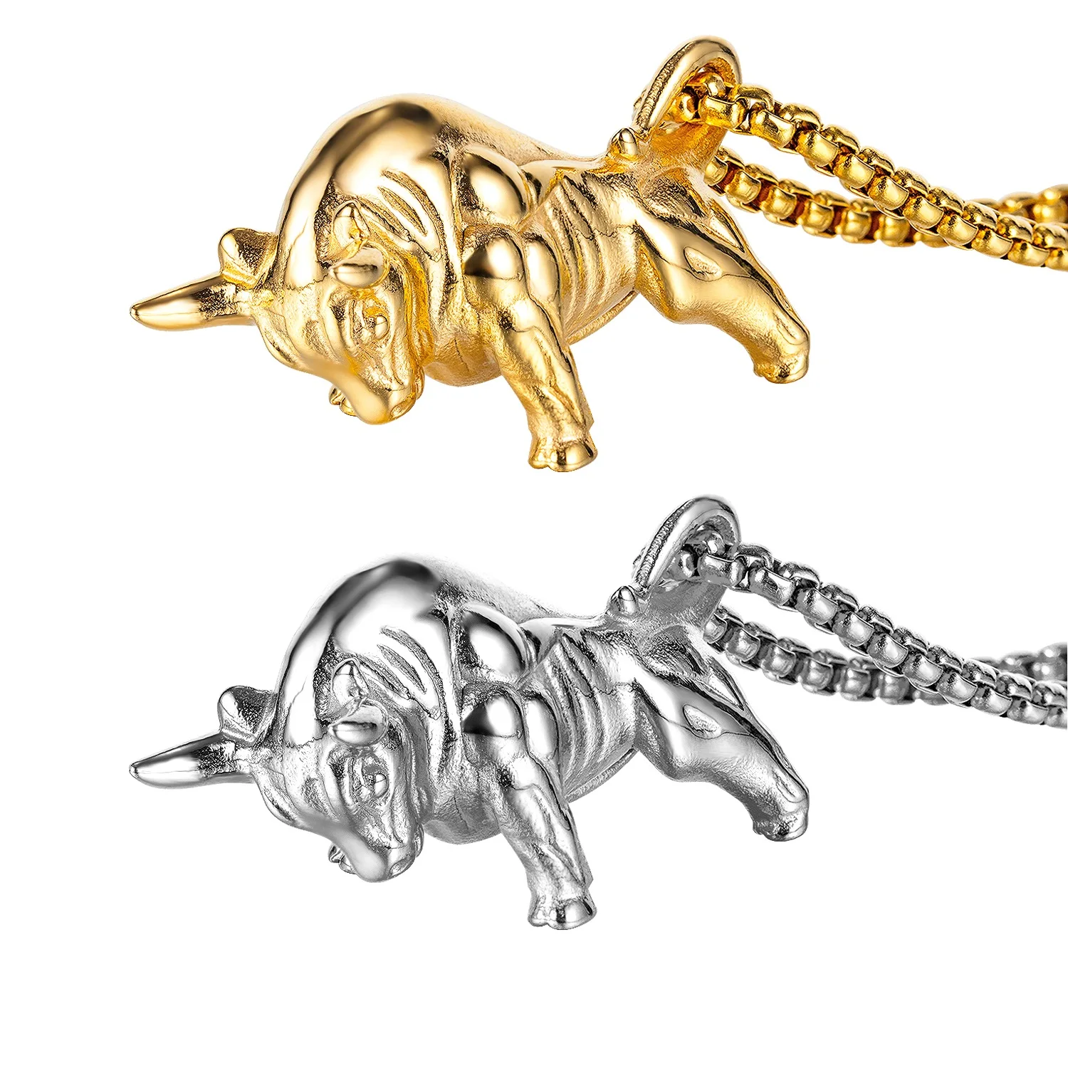 Vintage Stainless Steel Gold Color Bull Pendant Chain Necklace for Men Cattle Animal Male Jewelry Gift