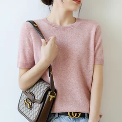 Summer Women's Cashmere Sweater O-Neck short sleeve  Knitted Knitted short sleeve  Solid Casual short sleeve