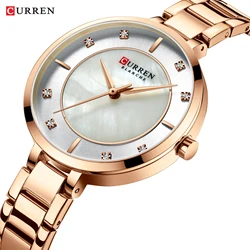 CURREN Brand Ladies For Watches Fashion Elegant Quartz Wristwatch With Rhinestone Dial Rose Gold Steel Band Clock Reloj Mujer