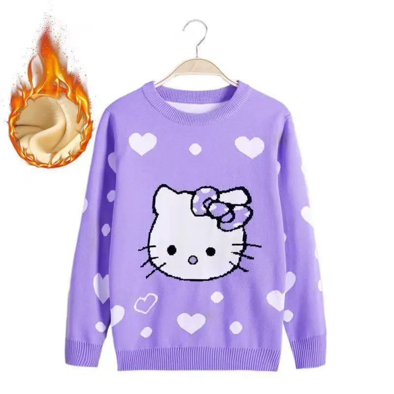 Hello Kitty round neck Plush thickened cartoon children sweater girls cotton sweater fall winter Pullover fashion clothes