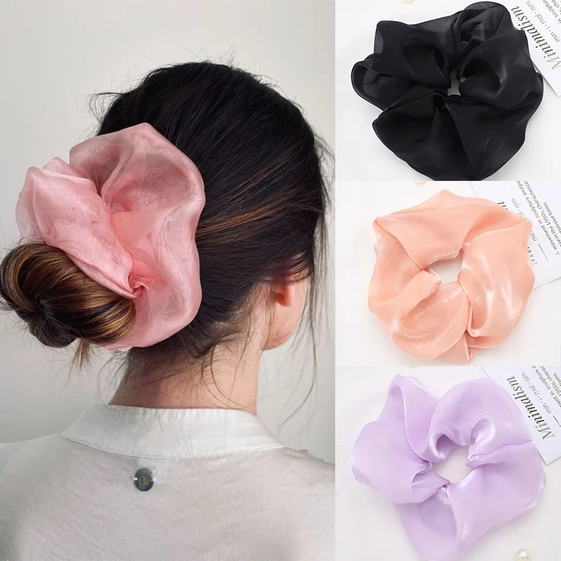 Lystrfac – chouchou en Organza surdimensionné de couleur unie pour femmes, bandes élastiques pour cheveux, attache queue de cheval, accessoires pour cheveux